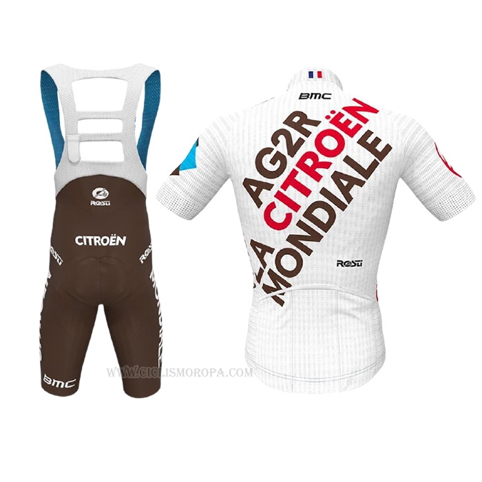 2021 Ropa Ciclismo Ag2r La Mondiale Blanco Mangas Corta y Culotte Corto